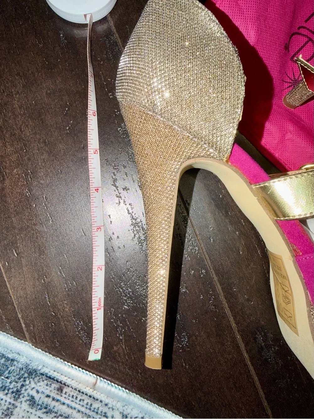 Shoe Dazzle Naya Gold & Fuchsia Platform Strappy High Heels